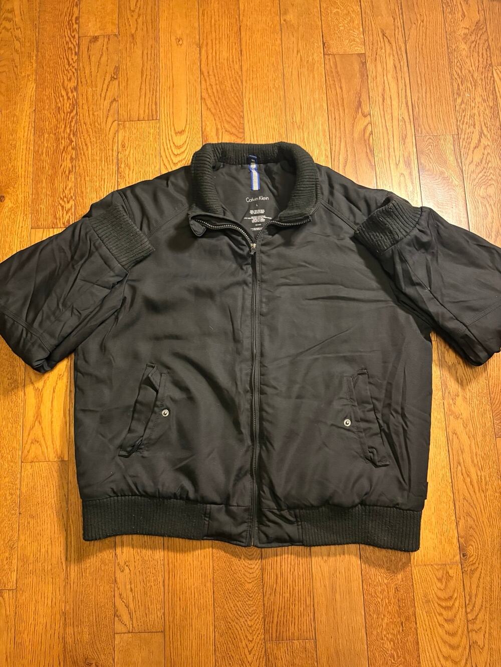 Calvin Klein Mens Large Black Bomber Jacket Full Zip Water Resistant Windbreaker